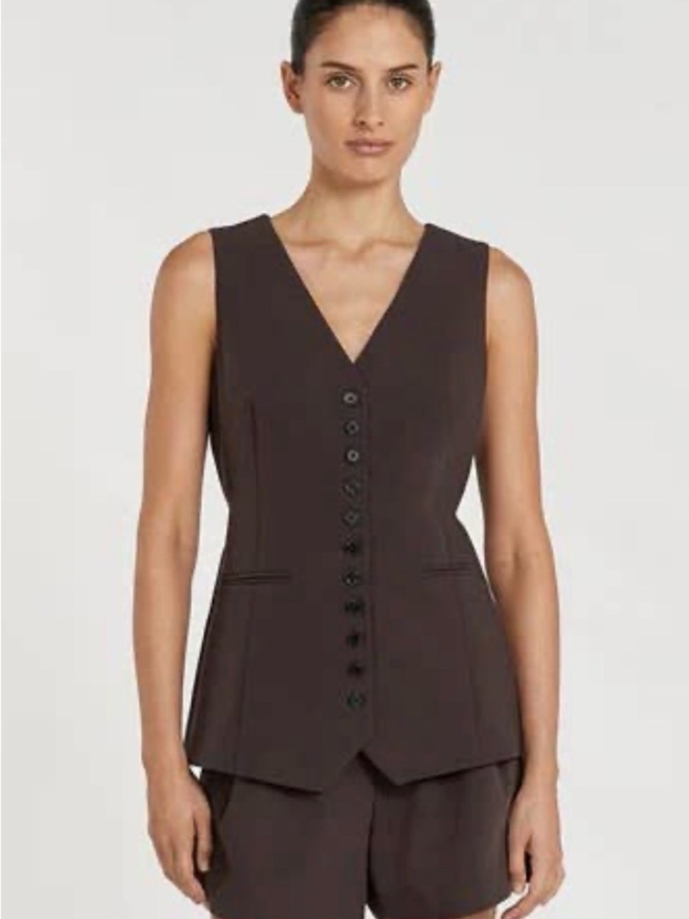 Dissh Elle V-Neck Tie-Back Vest - Dark Brown